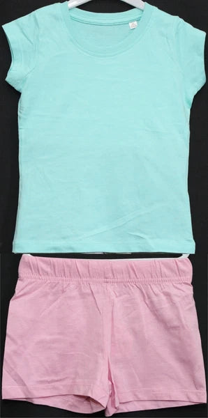 2 Pairs of Girls Plain Short Pyjamas /Mix & Match Shorty PJs in Sizes 3-10 years