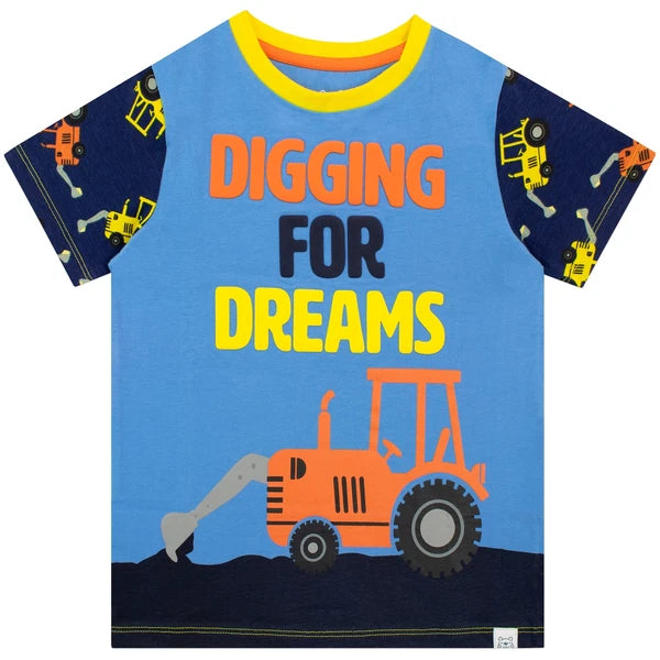 Digger Pyjamas Kids Boys 18 24 Months 2 3 4 5 6 7 8 Years PJs Nightwear Blue Red