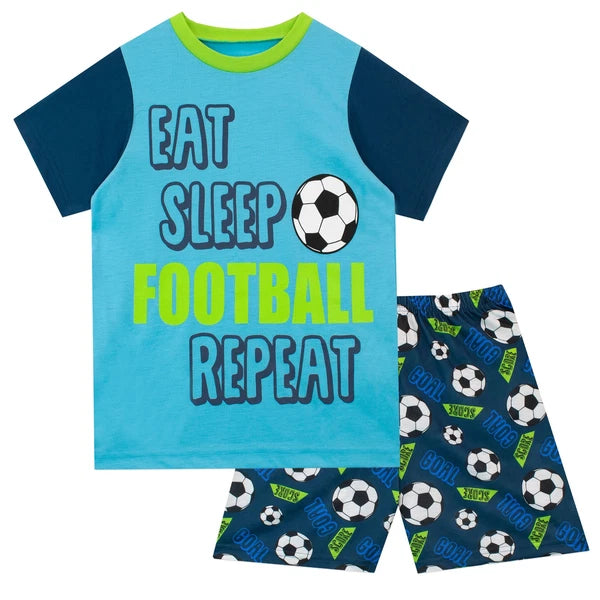 Eat Sleep Football Repeat Pyjamas Kids Boys Teens 12 13 Years PJs Blue Green