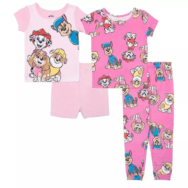 Paw Patrol Toddler Girl's Short-Sleeved Pink 4-Piece Character Pajama Set