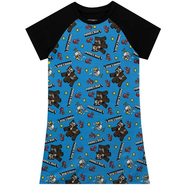 Minecraft Nightdress Kids Girls 5 6 7 8 9 10 11 12 Years PJs Nightwear Sleepwear