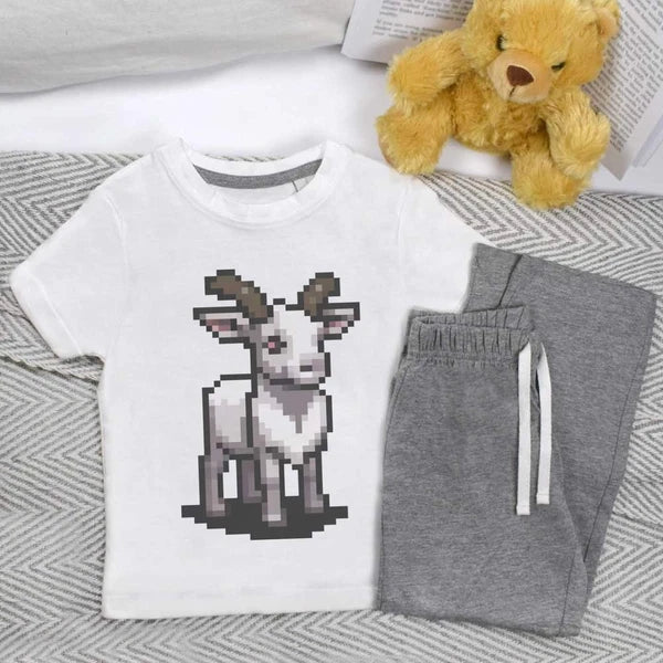 'Pixel Art Goat' Kids Nightwear / Pyjama Set (KP043956)