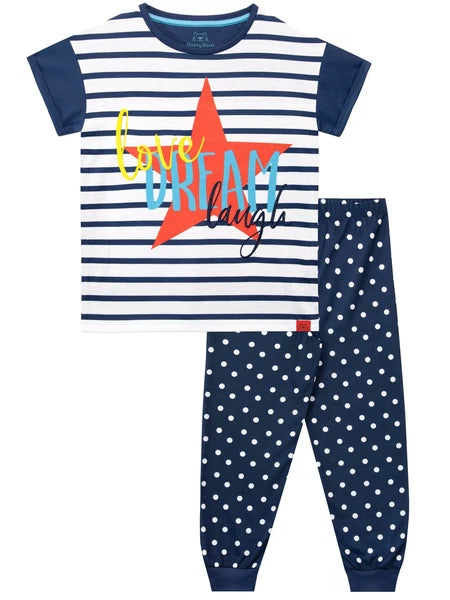Girls Pyjamas Loungewear Set PJs 6-13 Years Stripes Dots Love, Dream, Laugh Gift