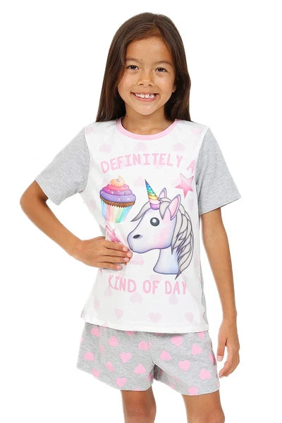 Girls Emoji 'Definitely a Unicorn Cupcake Kind Of Day' Short Pyjamas