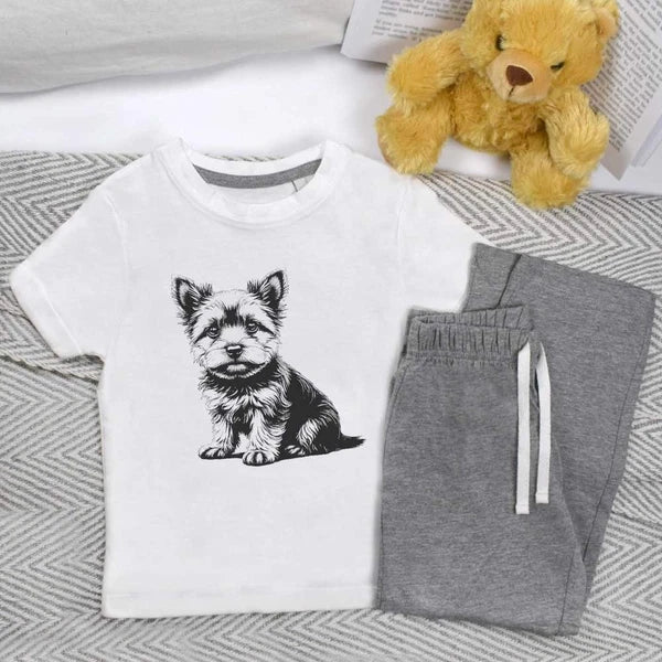 'Cute Yorkshire Terrier Puppy Sitting' Kids Nightwear / Pyjama Set (KP051275)