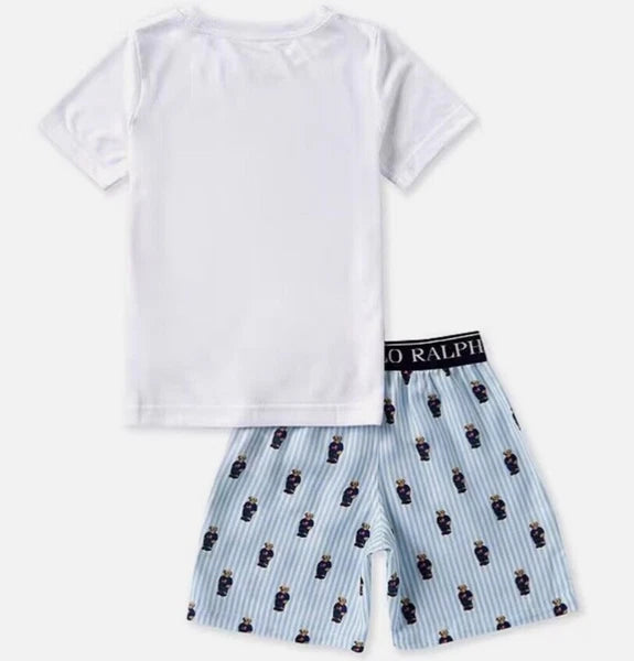 Kids / Boys Ralph Lauren Polo Bear Pajama Set Shorts White Blue Sizes 5, 6 & 7