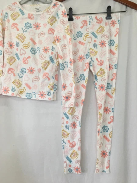 New Carter's Read Heart  Allover Girls Pajama Set Snug fit  Cream many sizes