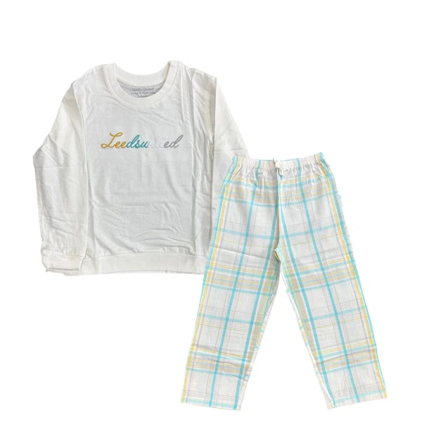 Leeds United Girls Pyjamas Football Check Print PJ Set - New