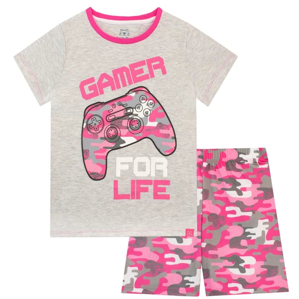 Gaming Pyjamas Kids Girls  6 7 8 9 10 11 12 13 Years PJs Camouflage Pink Grey