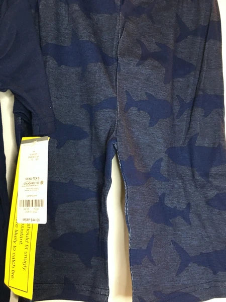 New Carter's Boys Shark Pajama set Snug Fit Shorts Navy Blue many sizes