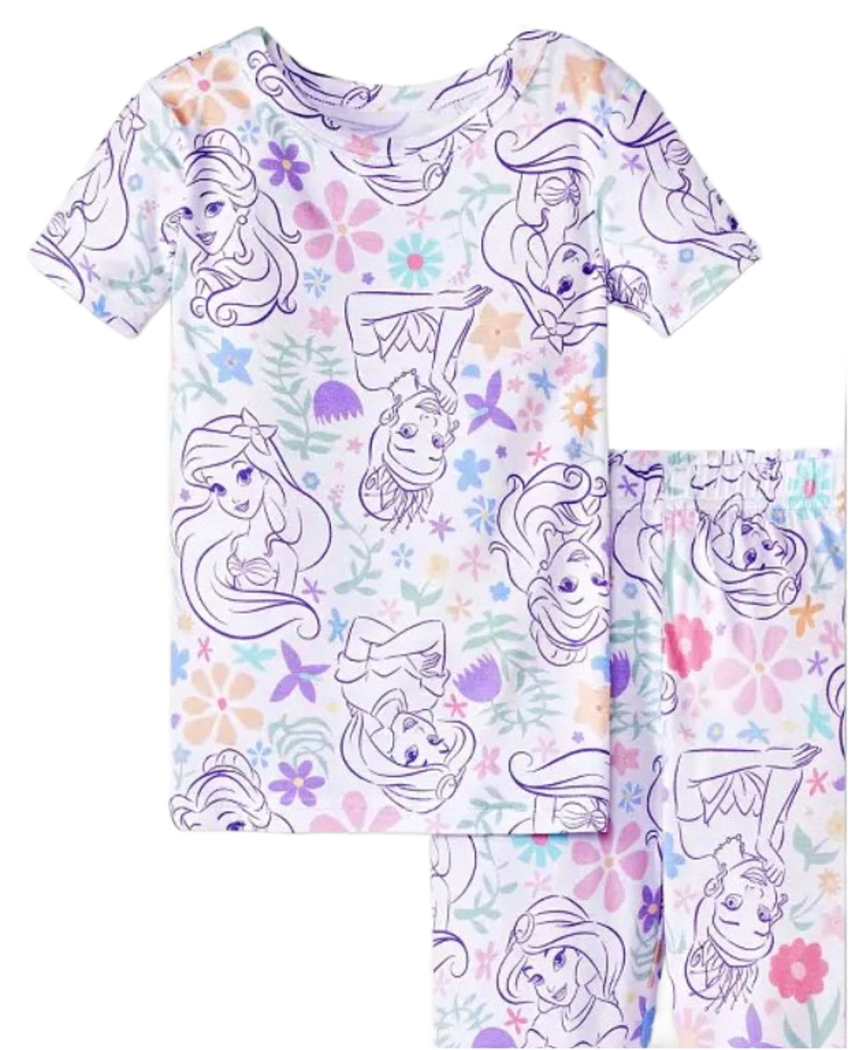 Disney Princess Toddler Girl's Lightweight Viscose Sketch and Floral Pajama Set