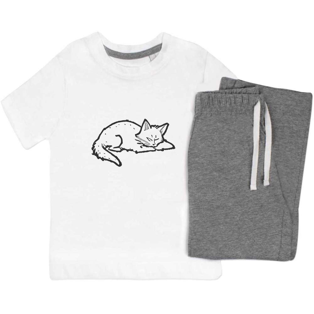 'Pixiebob Cat Sleeping' Kids Nightwear / Pyjama Set (KP046113)