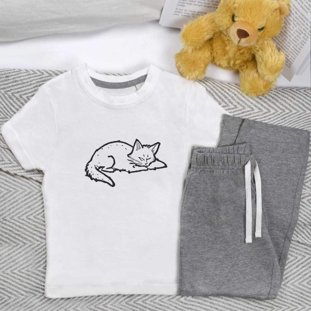 'Pixiebob Cat Sleeping' Kids Nightwear / Pyjama Set (KP046113)