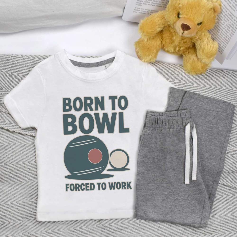 'Born To Bowl, Forced To Work' Kids Nightwear / Pyjama Set (KP054265)