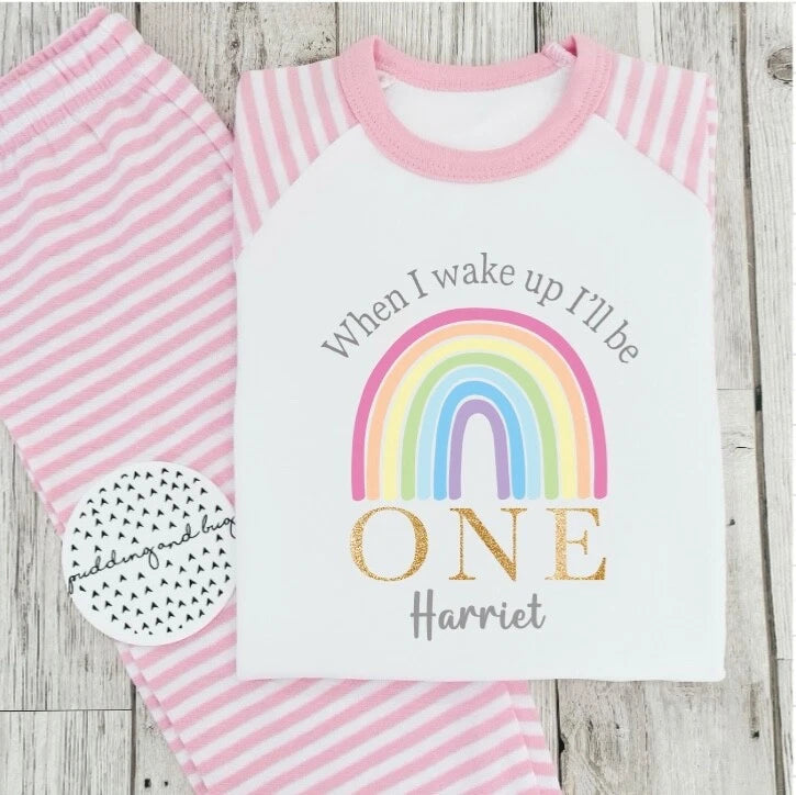 Rainbow birthday girls pyjamas 1st 2nd 3rd When I Wake Up I’ll Be Birthday Pjs