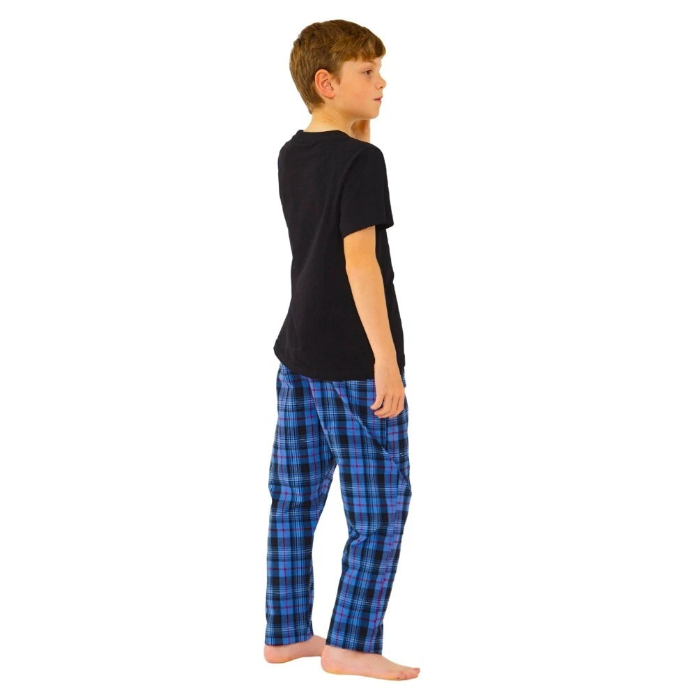 Boys Pyjama PJ Nightwear Sets 2 Piece Check Bottom Loungewear Short Long Bedlam