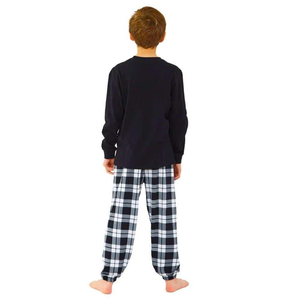 Boys Pyjama PJ Nightwear Sets 2 Piece Check Bottom Loungewear Short Long Bedlam