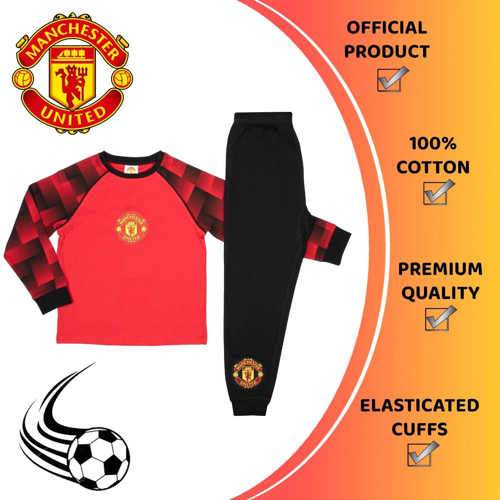 Manchester United Personalised Kids Pyjamas Long Sleeve PJ set for Boys Cotton
