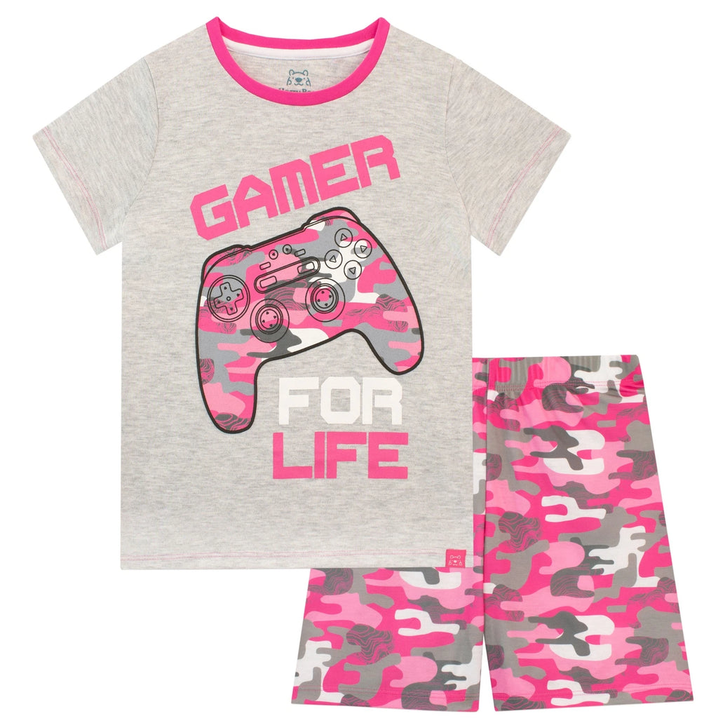 Gaming Pyjamas Kids Girls  6 7 8 9 10 11 12 13 Years PJs Camouflage Pink Grey