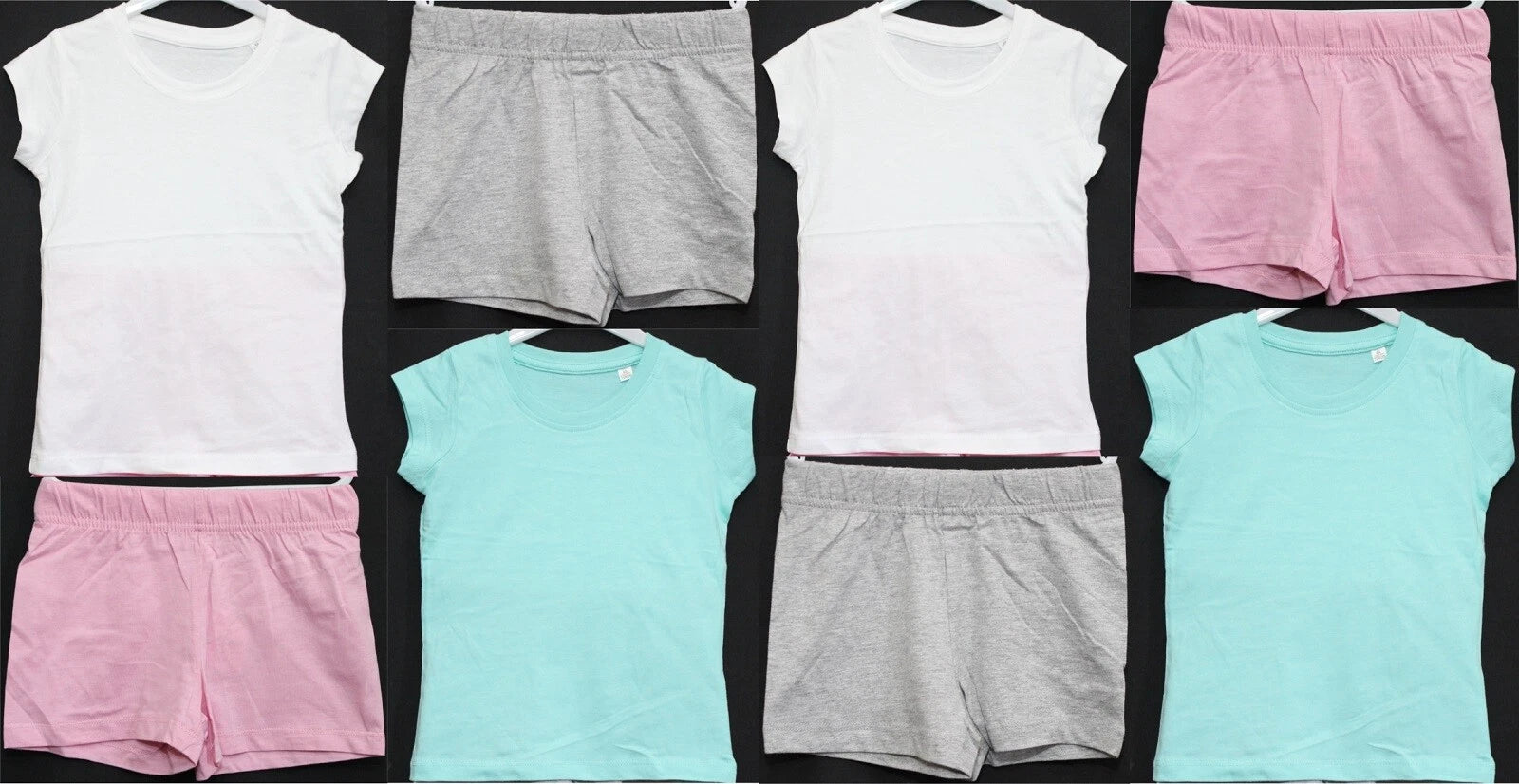 2 Pairs of Girls Plain Short Pyjamas /Mix & Match Shorty PJs in Sizes 3-10 years