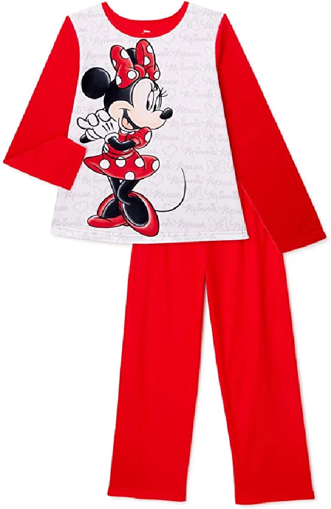 Disney Little Girls' Minnie Mouse 2 Piece Pajama Set- Red