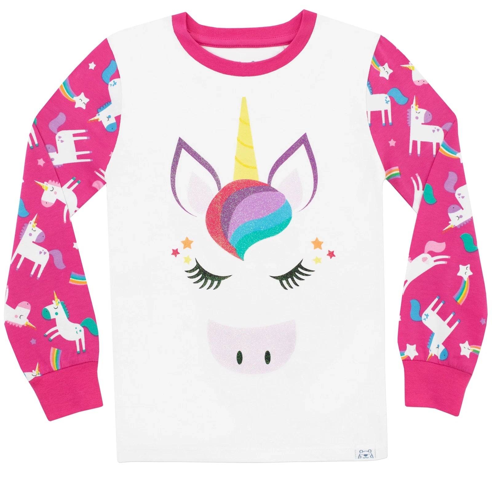 Rainbow Glitter Unicorn Pyjamas  5 6 7 8 9 10 11 12 Years PJs Nightwear Pink