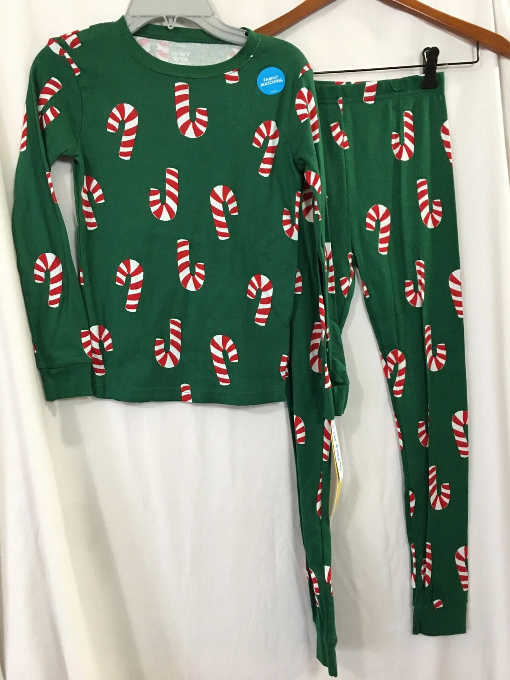 NWT Carter's Candy Cane Pajamas Set kids Cotton Christmas Green  Many Sizes