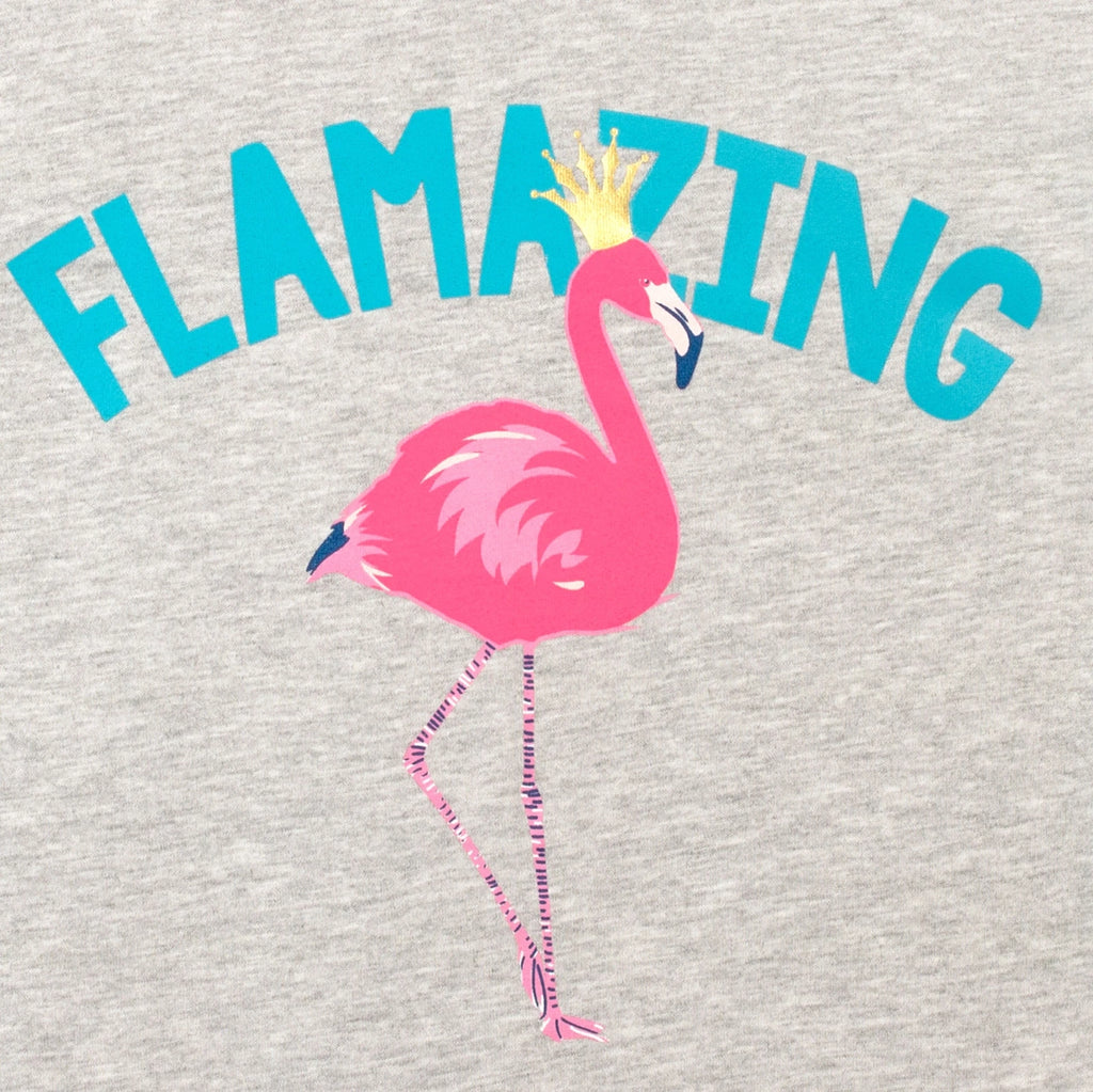 Flamingo Pyjamas Kids Girls 6 7 8 9 10 11 12 13 Years PJ Set Grey Pink T-Shirt