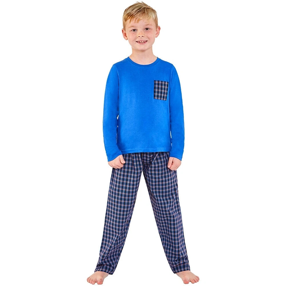 Boys Pyjama PJ Nightwear Sets 2 Piece Check Bottom Loungewear Short Long Bedlam