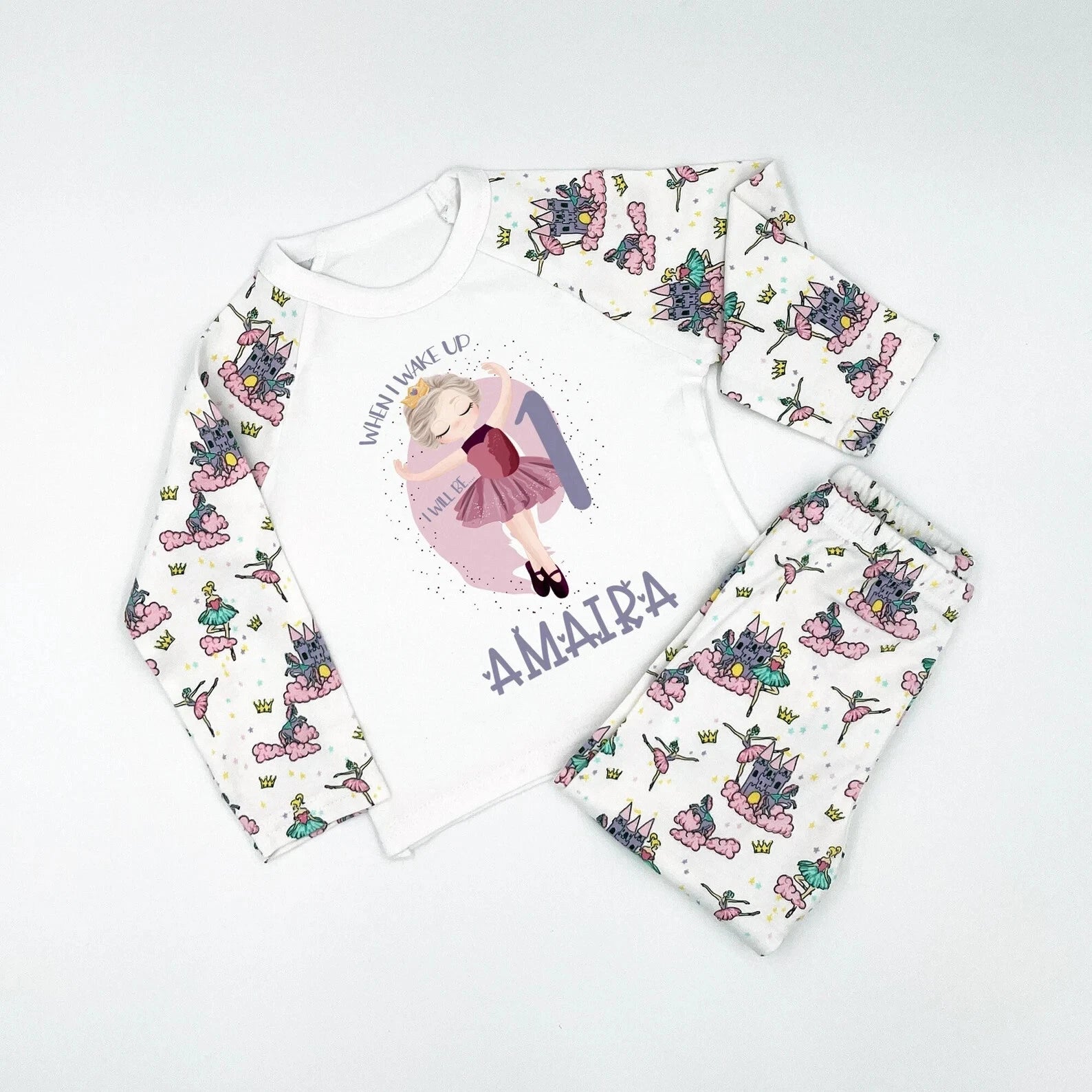 Personalised First Birthday Pyjamas Ballerina When I Wake Up I Will Be One PJ's