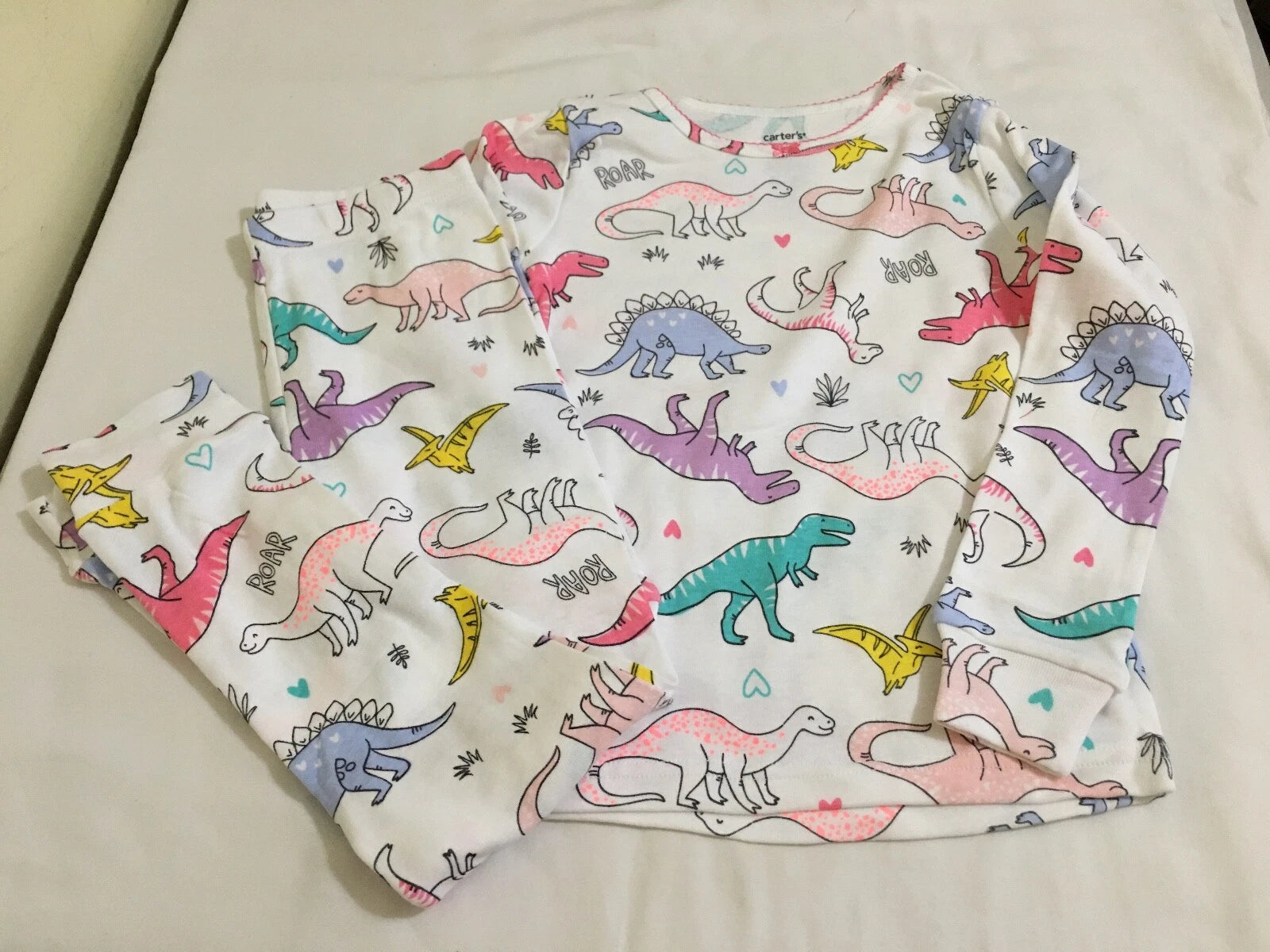 New Carter's Girls Dinosaur Pajama 2pc Set Snug fit Long Sleeve and Pants manySz