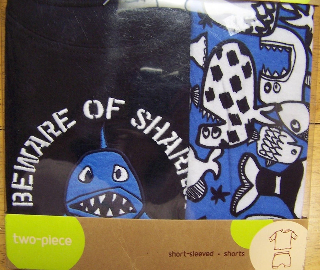 NWT OLD NAVY "Beware of Sharks" 2 pc SHORTY SUMMER PAJAMAS Sz 6-12 mo OR 12-18 m