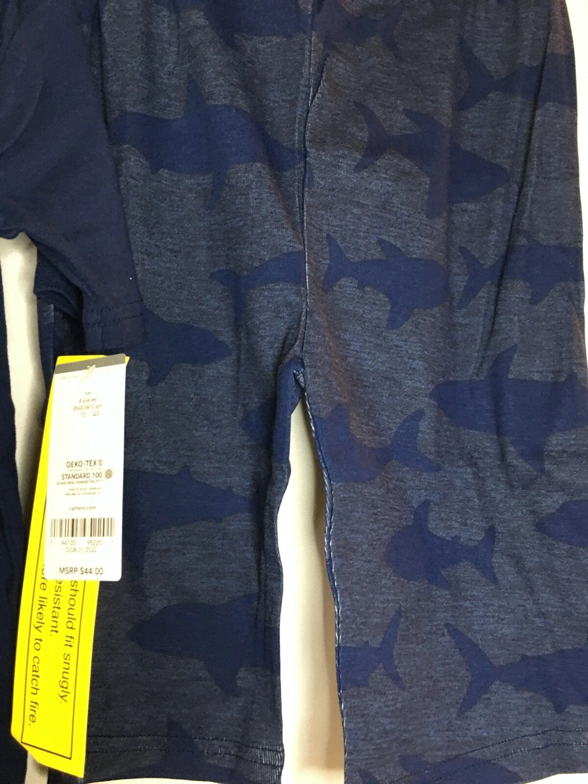 New Carter's Boys Shark Pajama set Snug Fit Shorts Navy Blue many sizes