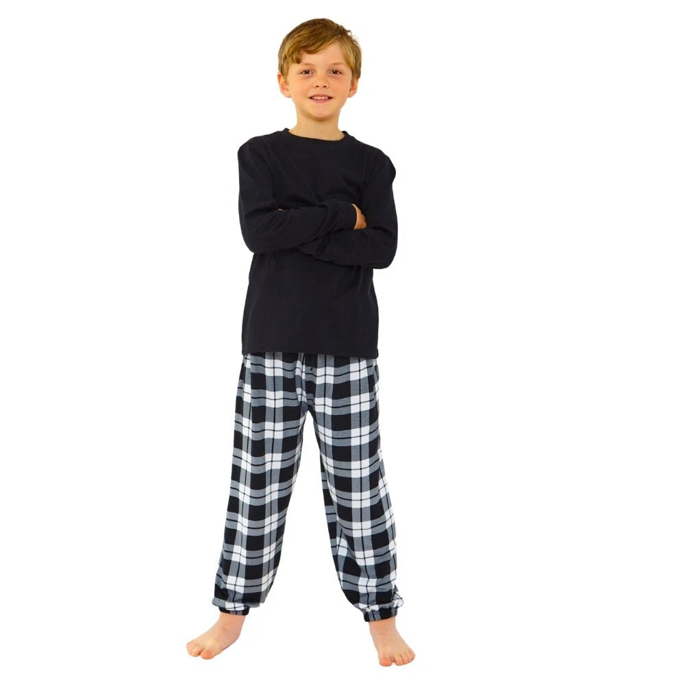 Boys Pyjama PJ Nightwear Sets 2 Piece Check Bottom Loungewear Short Long Bedlam