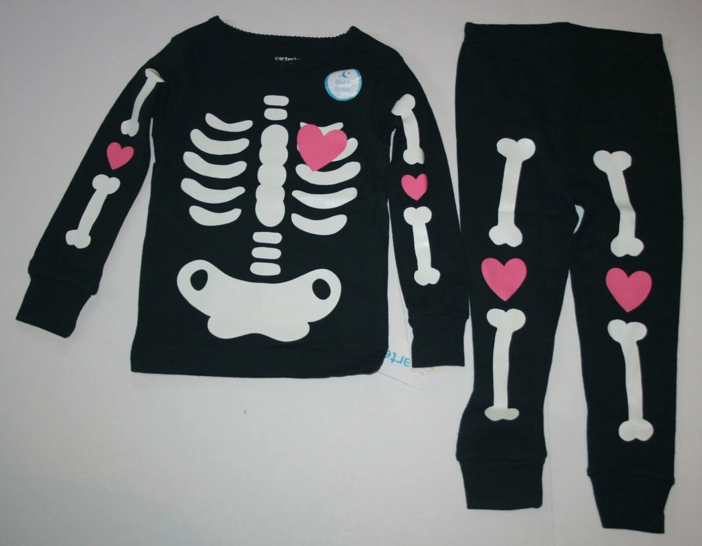 NEW Carter's Girls Halloween Glow in Dark Skeleton PJs 3 4 5 year Pajamas 2 Piec