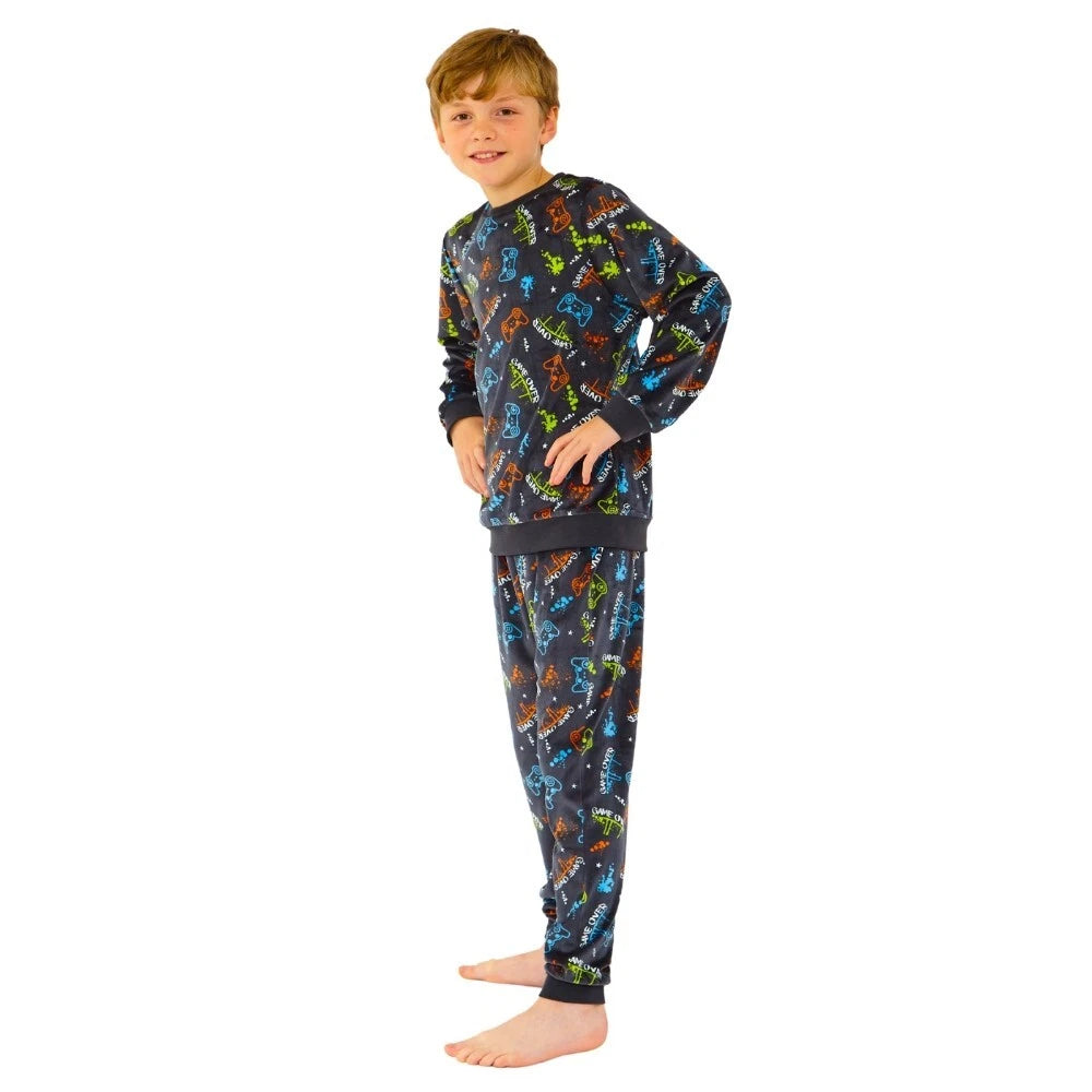 Boys Pyjama PJ Nightwear Sets 2 Piece Check Bottom Loungewear Short Long Bedlam
