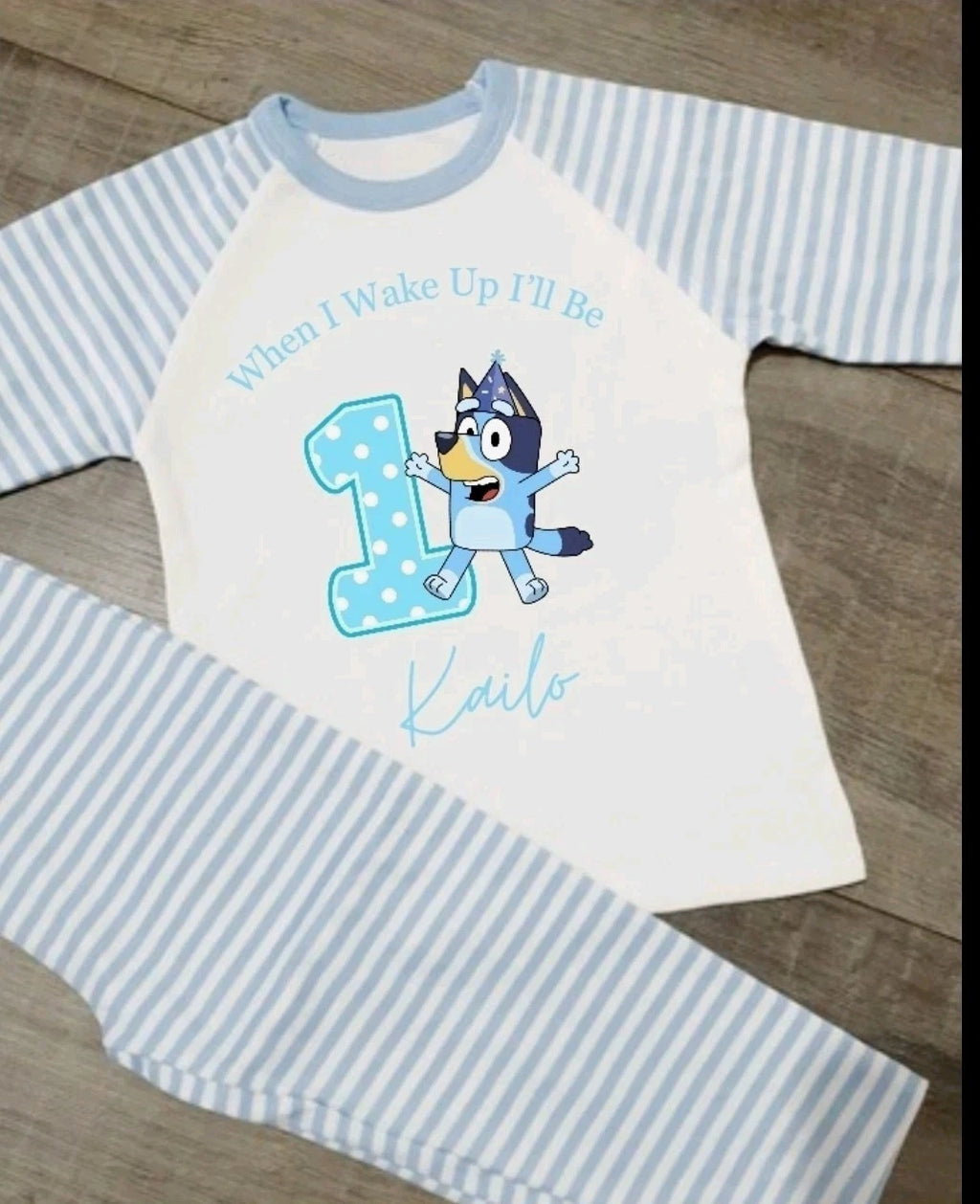 when i wake up i will be birthday pyjamas personalised PJs Blue