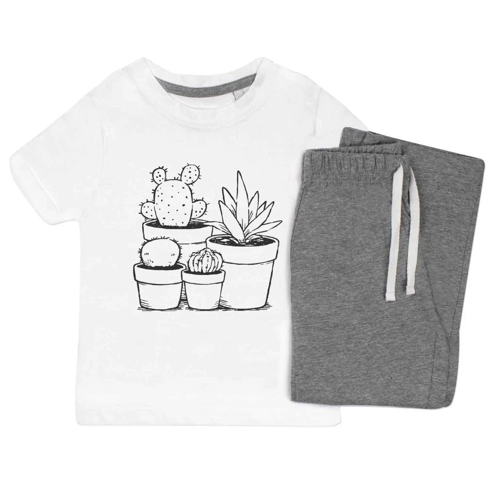 'Cacti Plants in Pots' Kids Nightwear / Pyjama Set (KP053513)
