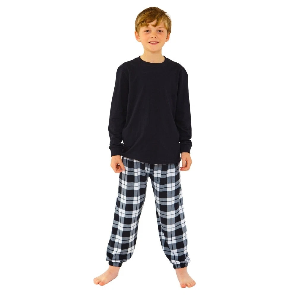Boys Pyjama PJ Nightwear Sets 2 Piece Check Bottom Loungewear Short Long Bedlam