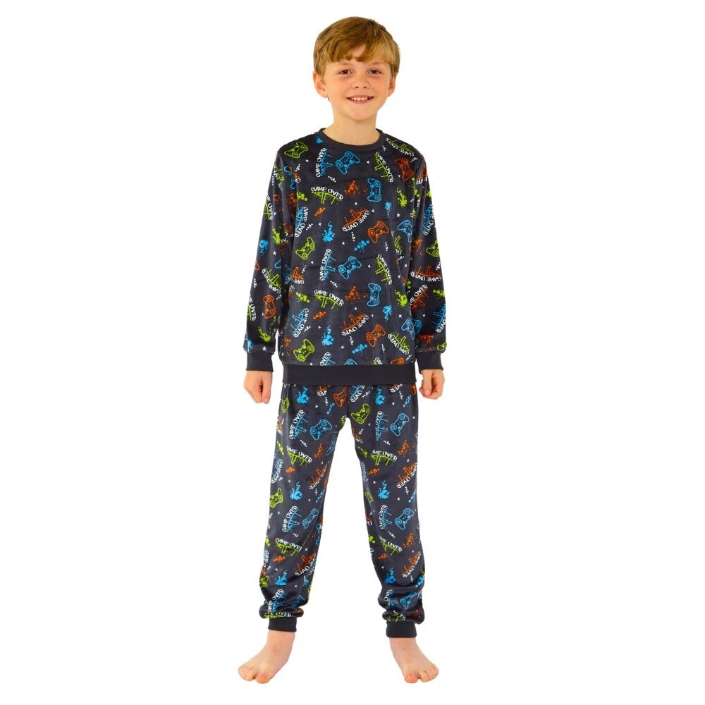 Boys Pyjama PJ Nightwear Sets 2 Piece Check Bottom Loungewear Short Long Bedlam