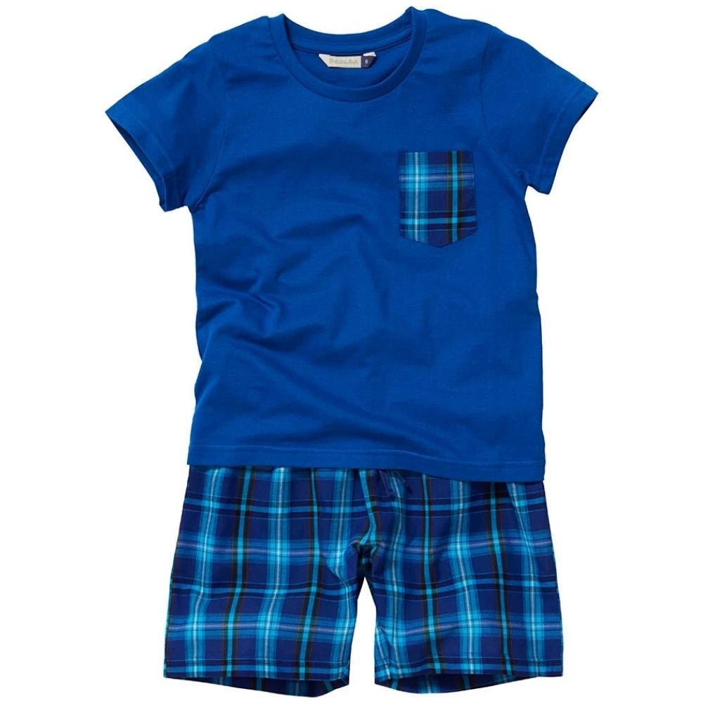 Boys Pyjama PJ Nightwear Sets 2 Piece Check Bottom Loungewear Short Long Bedlam