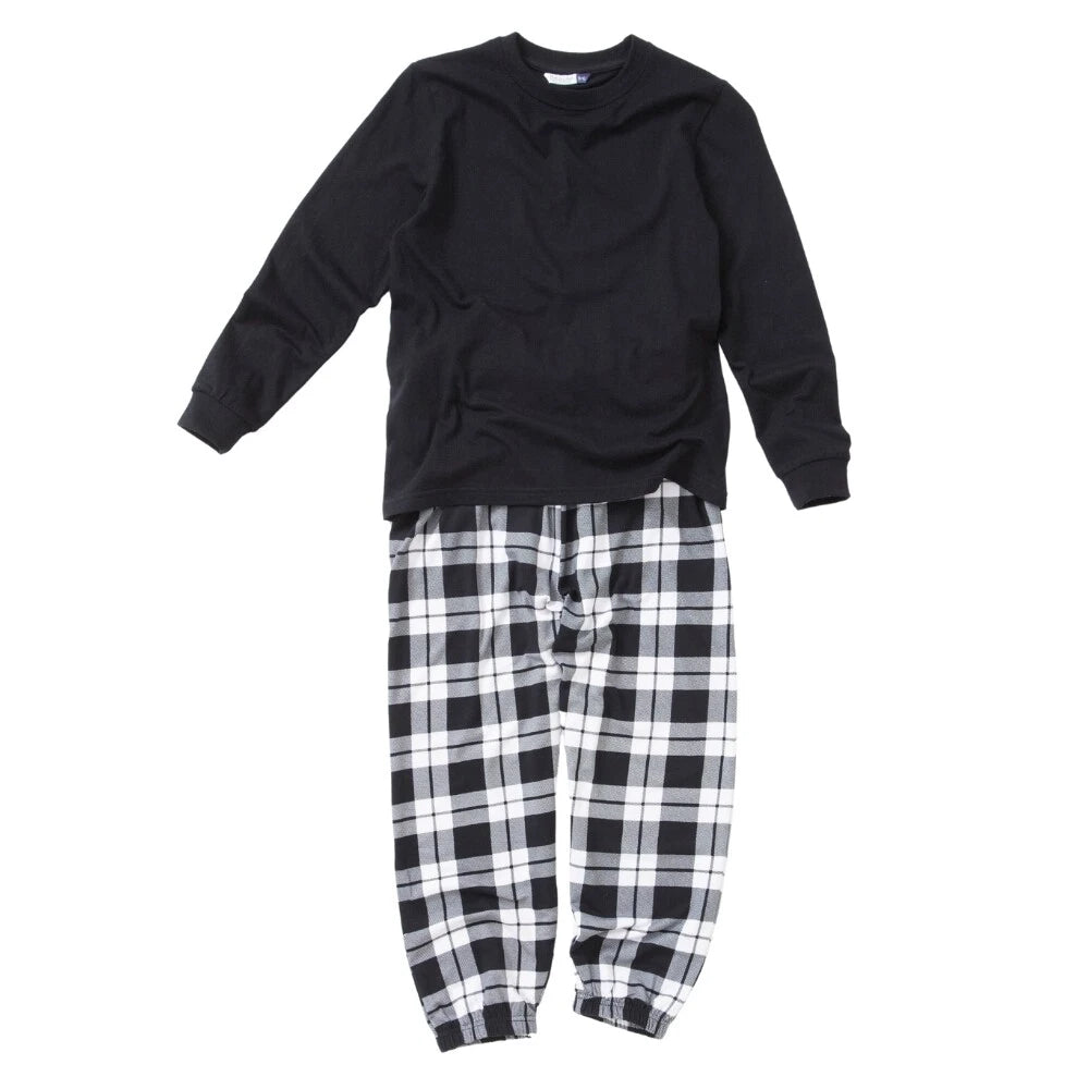 Boys Pyjama PJ Nightwear Sets 2 Piece Check Bottom Loungewear Short Long Bedlam