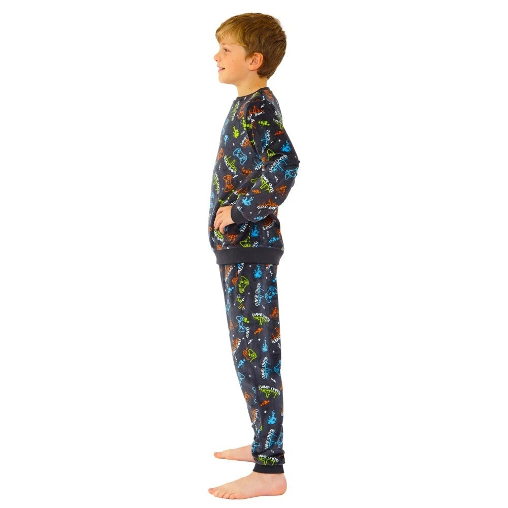 Boys Pyjama PJ Nightwear Sets 2 Piece Check Bottom Loungewear Short Long Bedlam