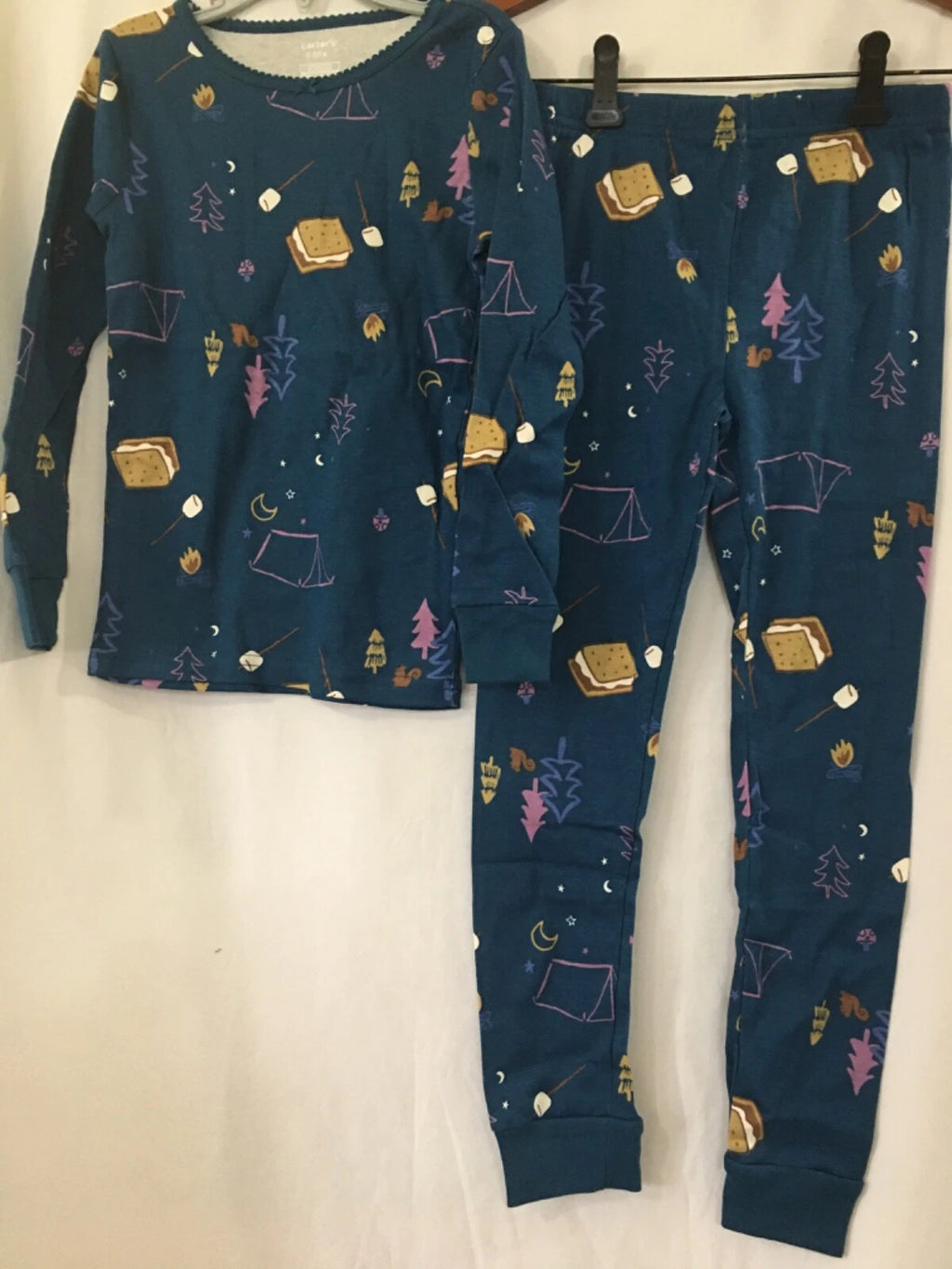 New Carter's Camping S'Mores Moon Stars Girls Pajama Set Snug fit Blue U pick