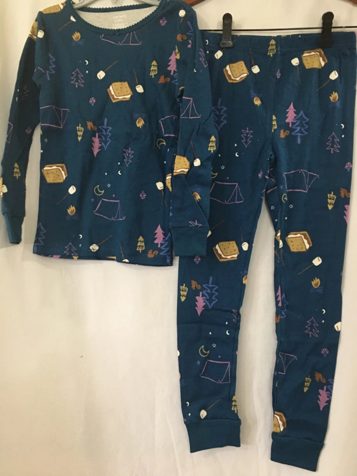 New Carter's Camping S'Mores Moon Stars Girls Pajama Set Snug fit Blue U pick