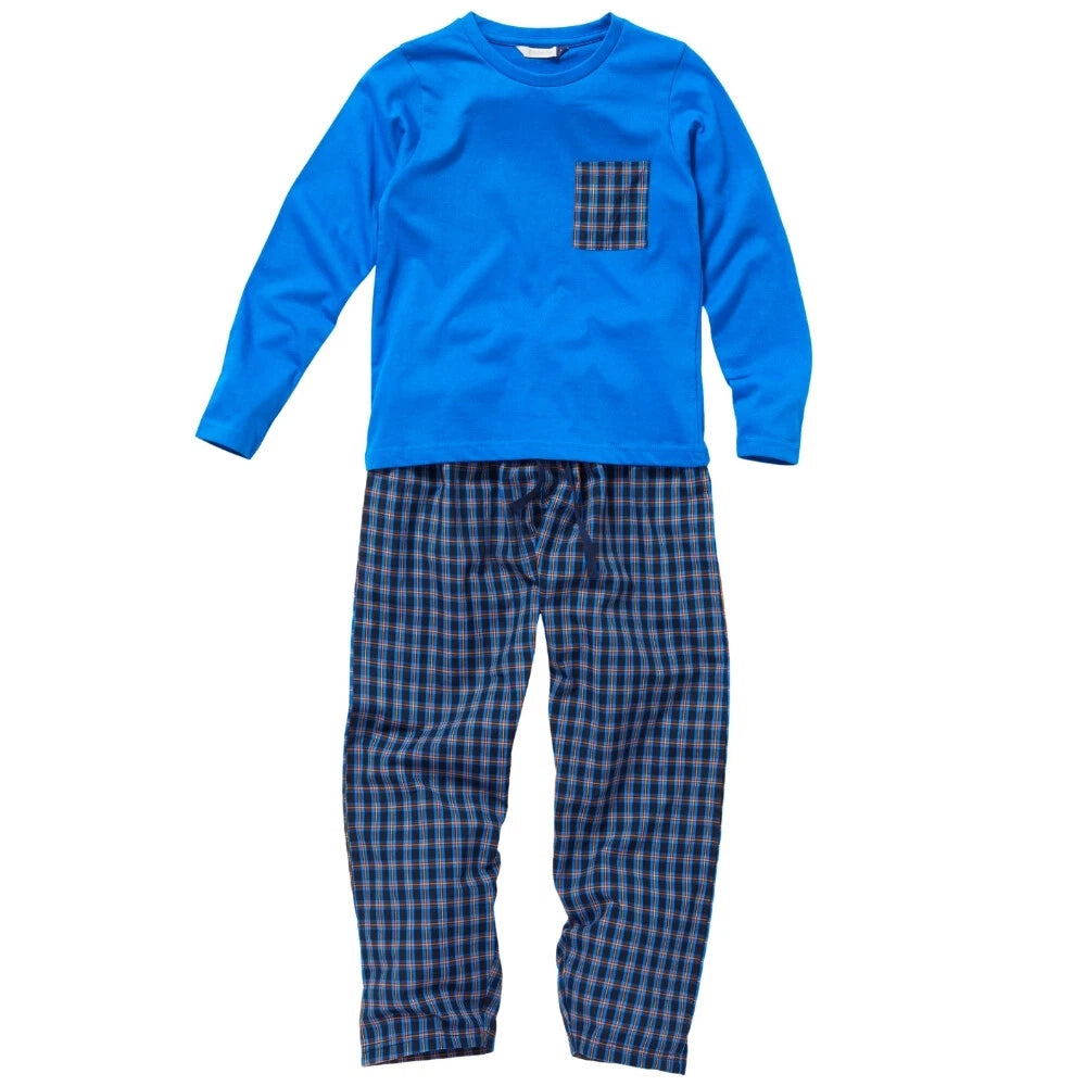 Boys Pyjama PJ Nightwear Sets 2 Piece Check Bottom Loungewear Short Long Bedlam