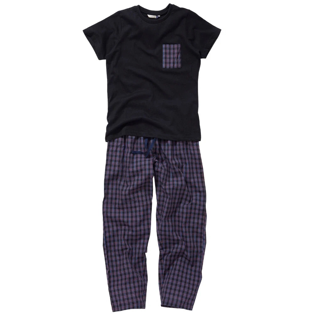 Boys Pyjama PJ Nightwear Sets 2 Piece Check Bottom Loungewear Short Long Bedlam