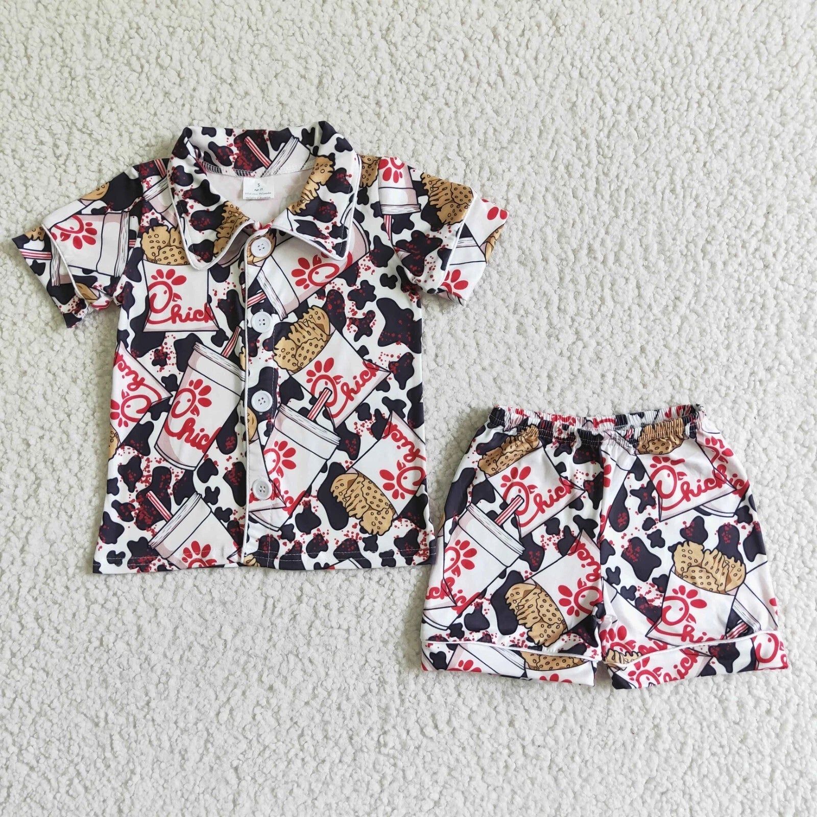 Kids 2pcs Cow Print Short Sleeve Shirt Shorts Summer Pajama Set