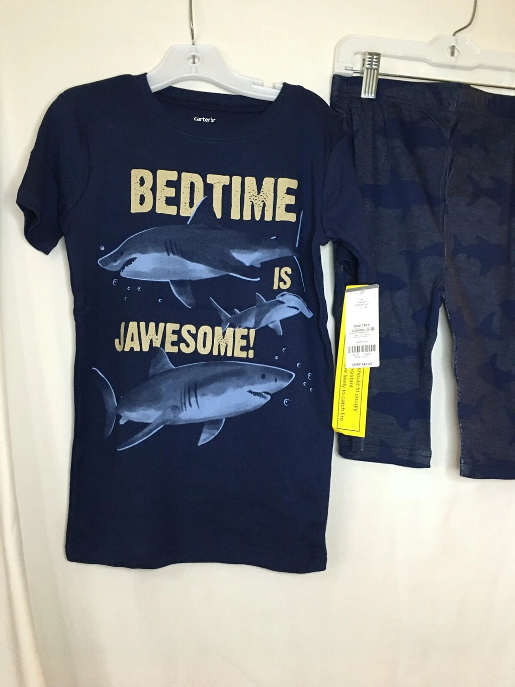 New Carter's Boys Shark Pajama set Snug Fit Shorts Navy Blue many sizes