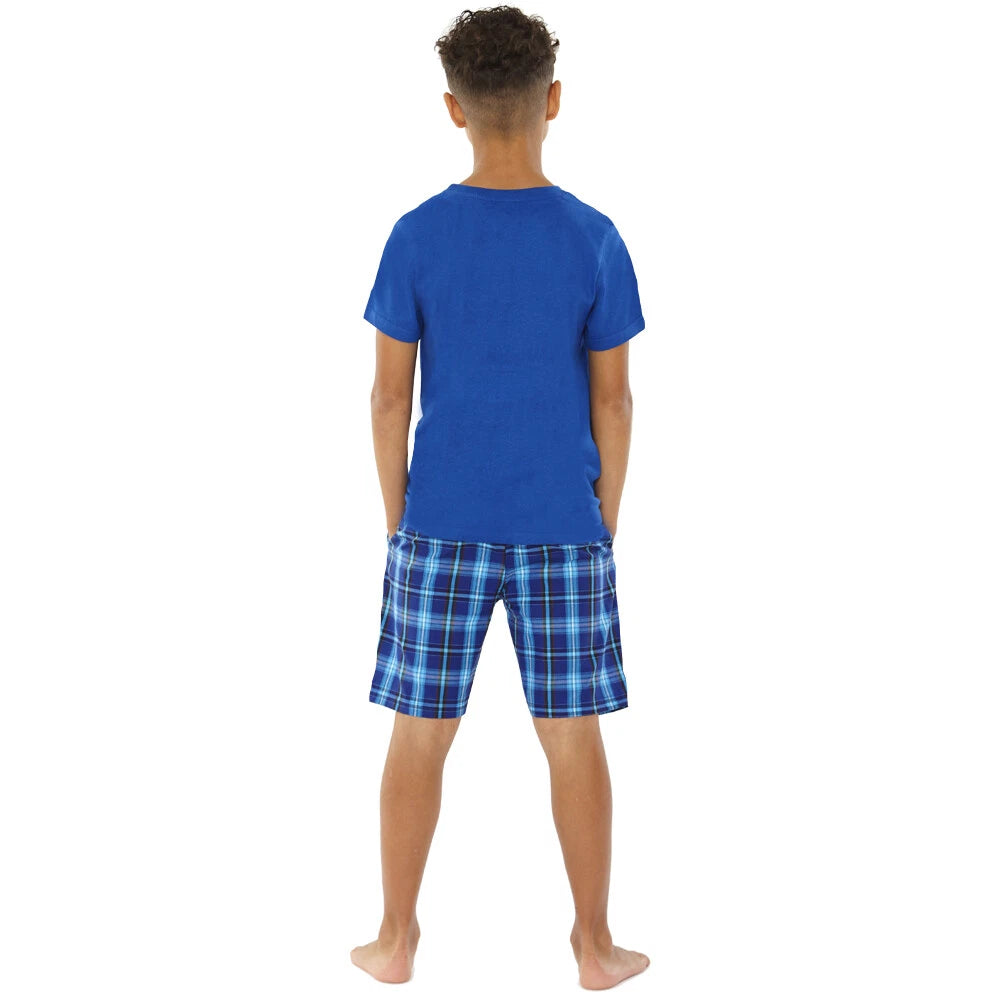 Boys Pyjama PJ Nightwear Sets 2 Piece Check Bottom Loungewear Short Long Bedlam